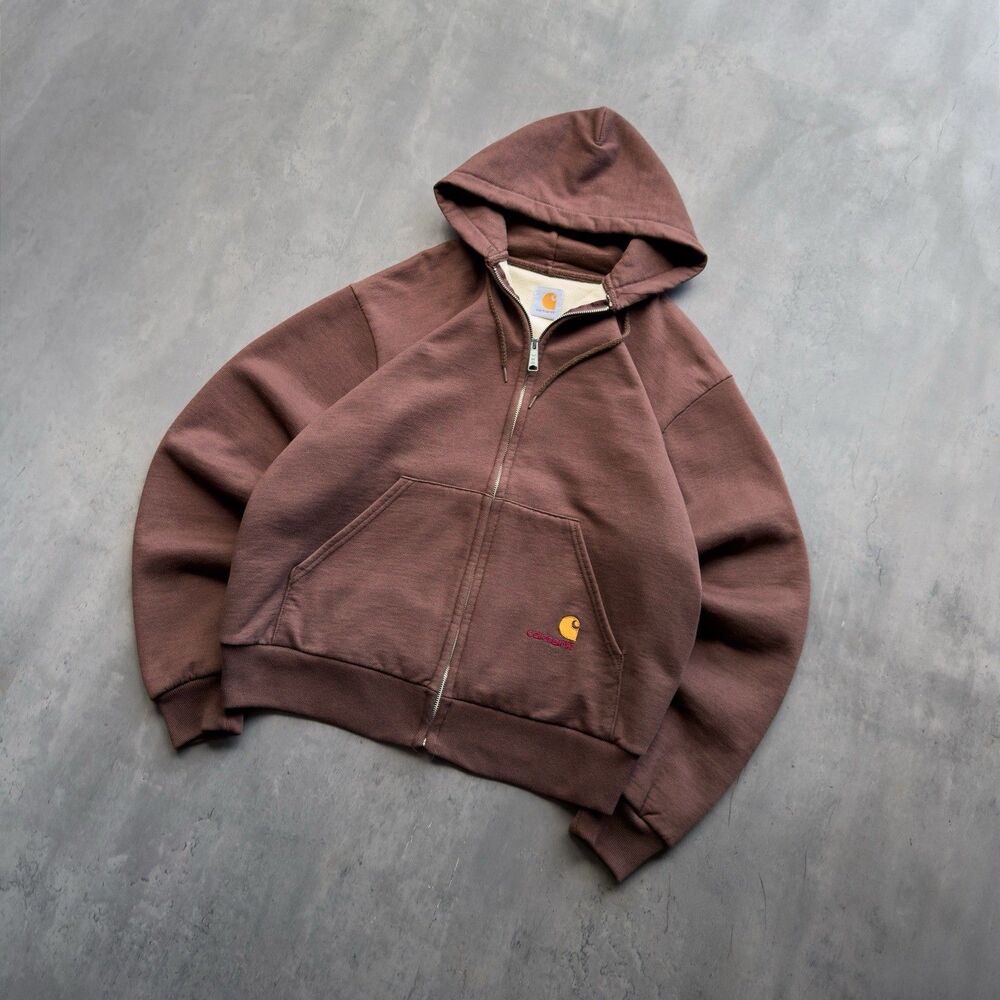 Vintage 90s Carhartt K02 BRN Thermal Lined Zip Hoodie Made USA Brown Men’s XL